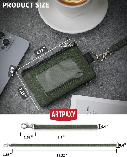 Vista 3 de Artpaxy Cartera minimalista para hombres y mujeres, llavero con bloqueo RFID, con cremallera, pequeña cartera con ventana de identificación, 2