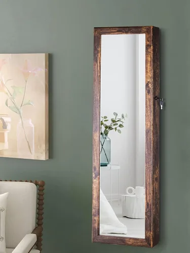 Vista 6 de YOKUKINA Armario de espejo de joyería, organizador de almacenamiento grande con luz LED, armario con cerradura para colgar en la puerta o montar