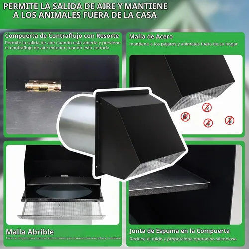 Vista 4 de Cubierta de ventilación para secadora de 3 pulgadas, rejilla de ventilación de pared con pantalla y amortiguador, cubierta de ventilación exterior