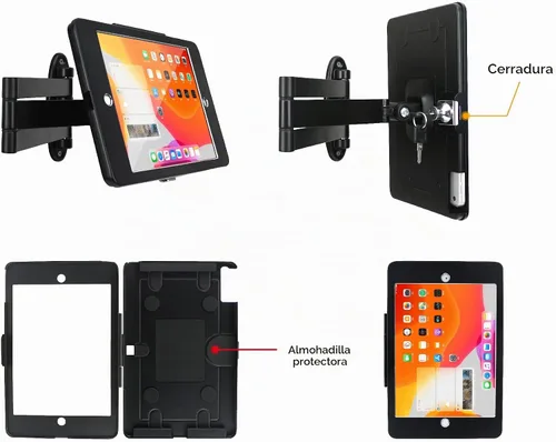 Vista 3 de Soporte de pared con pliegue y bloqueo antirrobo para iPad 10.2
