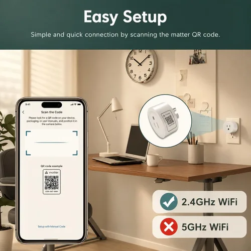 Vista 4 de Matter - Enchufe inteligente, funciona con Alexa, Apple Home, Google Home y SmartThings, fácil configuración, salida de temporizador, solo WiFi