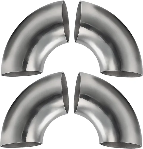 Vista 8 de 1 Inch 90 Degree Mandrel Bend Elbow SS304 Stainless Steel Bend Tube Exhaust Elbow Pipe for Car Modified Exhaust System 1" Piping Silver Tone (4PCS)