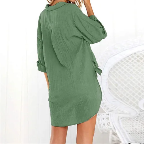 Vista 78 de Camisas de manga larga con botones para mujer, asimétricas, casuales, con cordones, túnica de gran