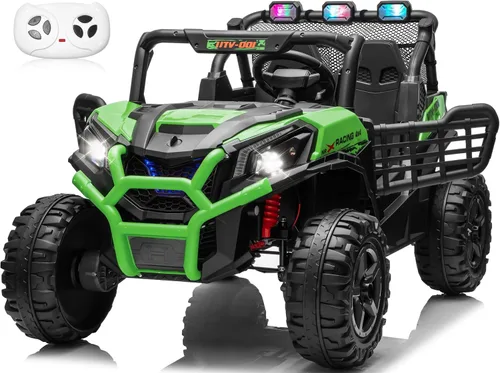 Vista 11 de Camión de 2 plazas de 24 V con 4 x 200 W, asiento espacioso de 20 pulgadas, conmutable 4WD/2WD, velocidad máxima de 5 Mph, luces arcoíris, control