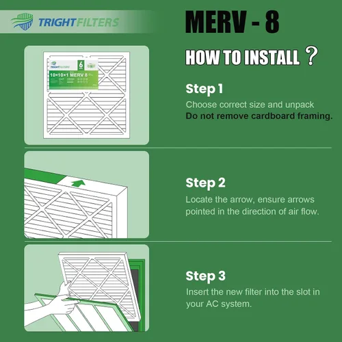 Vista 8 de TRIGHTFILTERS - 6 filtros de aire de 10x10x1, filtros plisados MERV 8 duraderos para hogar HVAC AC, filtros de aire acondicionado compactos