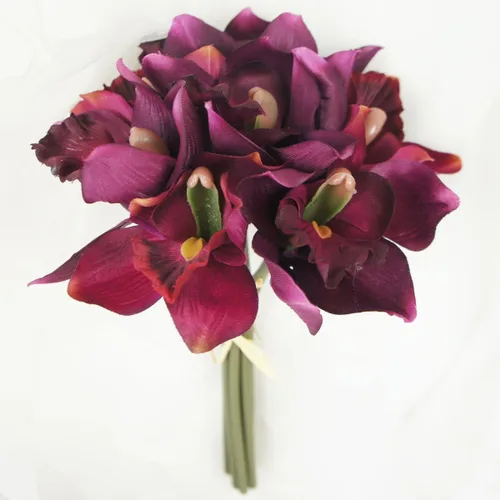 Vista 5 de Paquete de 7 tallos de orquídea Cymbidium de flores artificiales Bubblegum