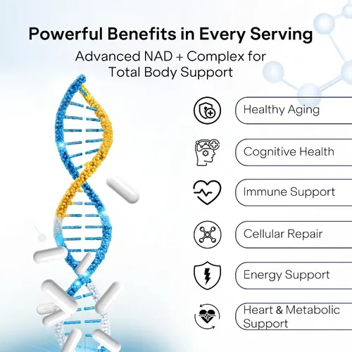 Vista 4 de Suplemento liposomal NAD+ con resveratrol - Ribosida de nicotinamida 1000 mg - Suplementos NAD para mujeres y hombres - Alternativa de suplemento