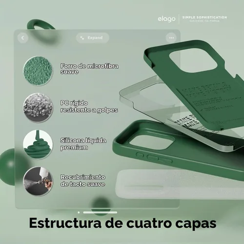 Vista 4 de elago Funda compatible con iPhone 15 Pro Max, de silicona líquida, funda protectora de cuerpo completo, a prueba de golpes, funda delgada para Verde