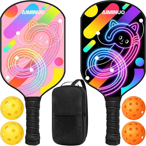 Vista 25 de Palas de pickleball de fibra de vidrio, juego de paletas de pickleball ligeras de 0.63 pulgadas para hombres, mujeres, niños, interiores y exteriores