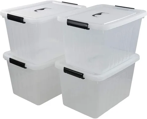 Vista 9 de Caja de almacenamiento de plástico de 12 cuartos de galón con asa, paquete de 6 contenedores transparentes con pestillo Clear, Stackable, Plastic