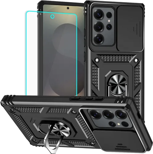 Vista 11 de HNHYGETE Funda para Samsung A13 5G, Galaxy A13 5G con protector de pantalla, soporte giratorio de grado militar de 360° (resistente), fundas Negro