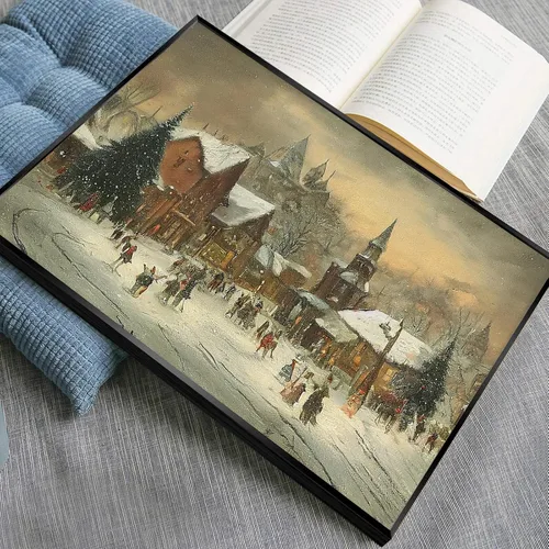 Vista 5 de Huabsad Arte de pared vintage de Navidad, retro, del siglo XVIII, rústico, naturaleza, paisaje, pósteres de lienzo de pueblo de invierno, famosas