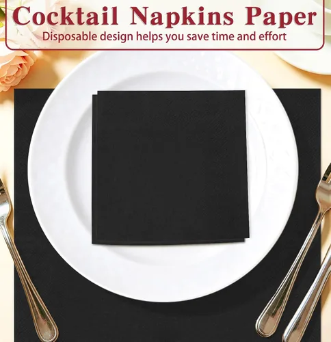 Vista 4 de Servilletas de cóctel negras de 2 capas, servilletas de bebidas, servilletas de postre, servilletas de papel desechables para bodas, fiestas