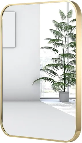 Vista 19 de Espejo de baño de níquel cepillado de 16 x 24 pulgadas, espejo rectangular enmarcado con esquina redondeada, espejo cepillado, espejo de baño