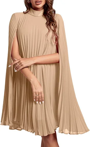 Vista 30 de Rooscier Vestido midi de fiesta plisado con cuello alto falso y espalda abierta para mujer