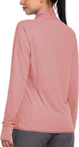 Vista 2 de ChinFun Chaqueta con capucha y protección solar para mujer, UPF 50+, con cremallera completa, manga larga, para correr, senderismo, rendimiento