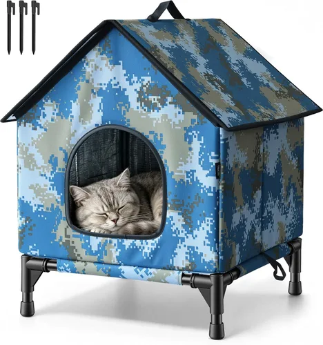 Vista 8 de Casa grande para gatos para exteriores e interiores, fácil de poner, refugio para gatos autocalentamiento para invierno, aislado y resistente a
