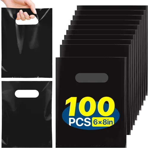 Vista 12 de ANZNKU 100 bolsas de regalo pequeñas multicolor con asa para dulces, muestras de bocadillos, manualidades, bolsa de regalo de plástico a granel