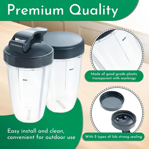 Vista 12 de Vasos de licuadora de repuesto para licuadora Nutribullet de 18 onzas con tapa, compatible con Nutribullet 600 W 900 W licuadora exprimidor