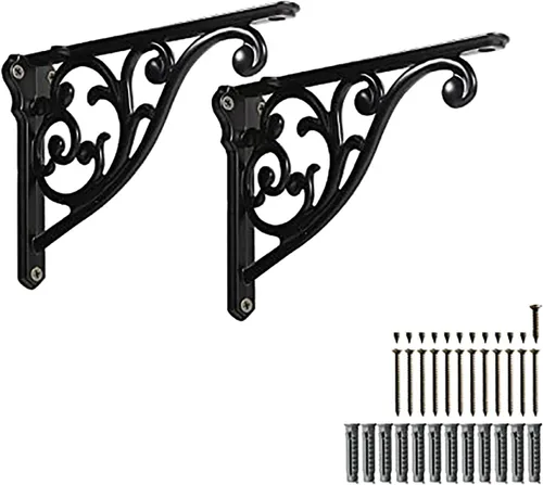 Vista 61 de Soportes de estante de 4 pulgadas, paquete de 4 soportes de pared de latón antiguo de alta resistencia, estantes decorativos de cocina victoriana