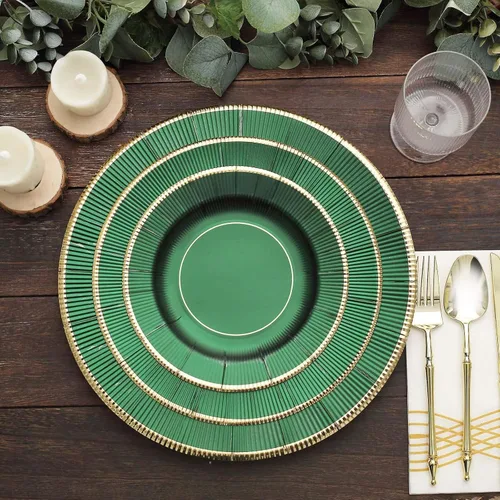 Vista 29 de Efavormart Paquete de 25 Platos Cargadores Desechables Sunray Metallic Sage Green de 13", Bandeja de Servir de Cartón, Redonda - 350 GSM Verde