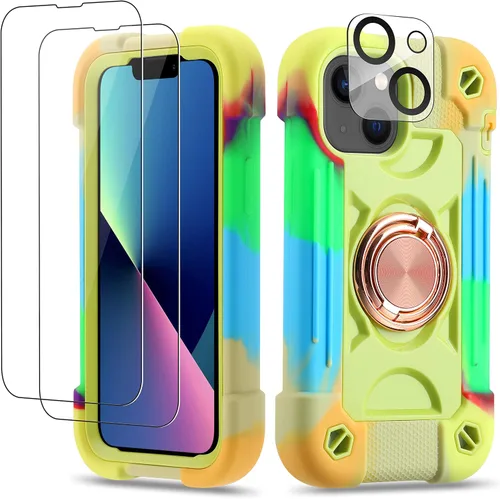Vista 24 de Funda para iPhone 11 de 6.1 pulgadas con soporte de anillo, con 2 protectores de pantalla de vidrio, resistente a los golpes, resistente a