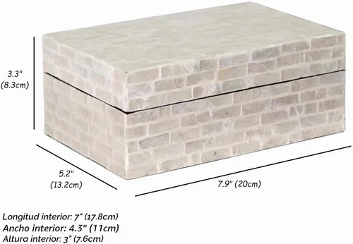 Vista 10 de PEMAR Caja de Joyería de Concha Capiz con Tapas Cofre del Tesoro Rectangular para Recuerdos, Caja de Almacenamiento Decorativa de Madera Nácar