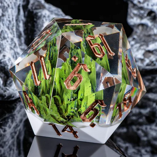 Vista 2 de KERWELLSI Juego de dados DND de resina, dados D20 gigantes individuales de 1.299 in con caja de regalo, juego de rol RPG poliédrico natural bosque