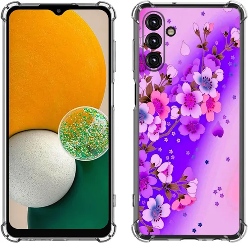 Vista 12 de Samsung Galaxy A14 5G - Funda para teléfono celular, diseño de flores de mariposa azul, a prueba de golpes, TPU con bordes elevados, compatible