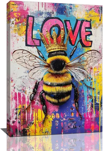 Vista 61 de Kylora Banksy - Arte de pared, imágenes de abeja, pintura de graffiti, impresiones en lienzo de amor, obras de arte enmarcadas para baño