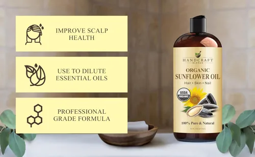 Vista 4 de Handcraft Blends Aceite de girasol orgánico USDA – prensado en frío de 16 onzas líquidas – 100% puro y natural – Aceite portador de grado premium