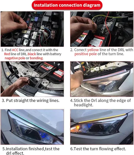 Vista 4 de 2 tiras de luces LED de 24 pulgadas para autos, tira de faros LED secuenciales, luces de circulación diurna, bombilla de señal de giro DRL