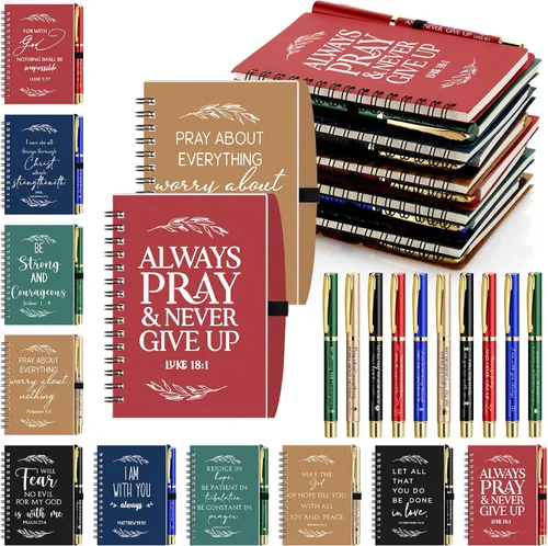 Vista 10 de Kosiz Juego de 60 unidades/30 regalos cristianos a granel incluye cuaderno en espiral y bolígrafo con versículo bíblico, bolígrafo de oración