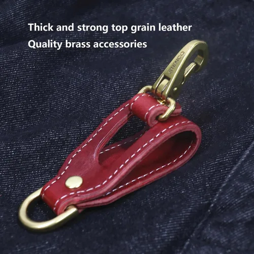 Vista 5 de Clip para llaves de cintura de cuero de grano superior hecho a mano para hombres