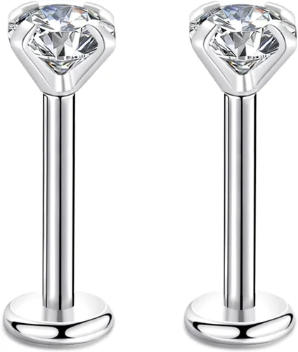 Vista 32 de CANDYFANCY Pendientes de 16 g, 2/3/4 mm, con circonia cúbica, triple hélice delantera, para cartílago de la oreja, Tragus, piercing de labio 16