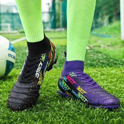 Vista 4 de MAUGELY Zapatos de fútbol para hombre con tacos firmes, atléticos, ligeros, para correr, césped al aire libre, cómodos zapatos de fútbol