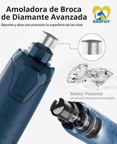 Vista 7 de Casfuy Molinillo de uñas para perro silencioso - (45db) Pulidora de uñas para mascotas de 6 velocidades con 2 luces LED para perros/gatos grandes