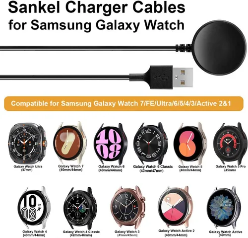 Vista 2 de Cargador para Samsung Galaxy Watch 8/8 Classic/Ultra/7/6/6 Classic/FE/5/5 Pro/4/4 Classic/3/Active 2/Active, cable de repuesto inalámbrico de carga