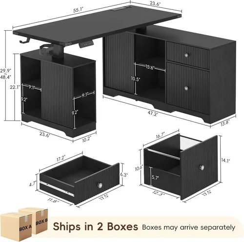 Vista 2 de 55" L-Shaped Electric Standing Desk, Executive Standing Desk, Black