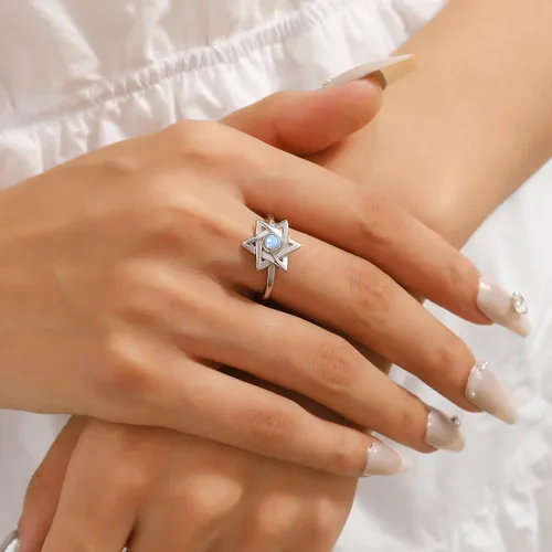 Vista 47 de Jewmon Anillo de plata de ley con estrella de David para mujer – Anillo ajustable Magen David – Amuleto Wicca – Regalos judíos