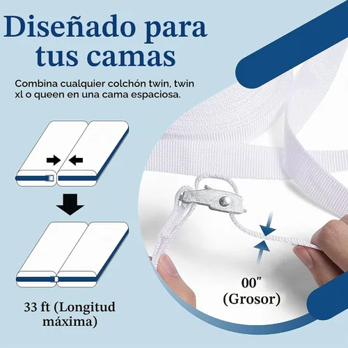 Vista 3 de Correa para camas individual y King. Conector para convertir cama individual a King o individual XL a King – 33 pies de largo correa con hebilla