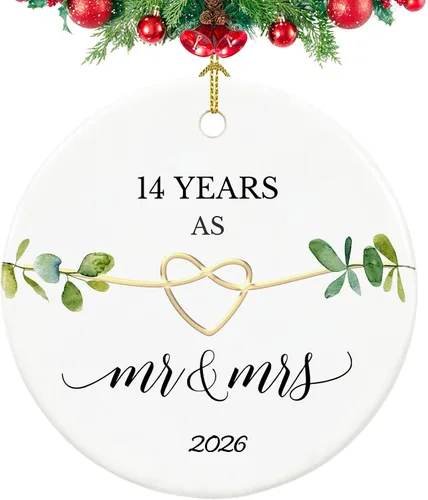 Vista 15 de Adorno de primer aniversario, regalos para el primer aniversario, regalos de boda de primer año para pareja, ella, él, adorno de cerámica de 2.9
