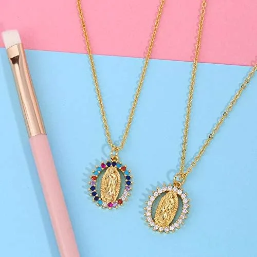 Vista 3 de Joyería de moda - Collar con dije de hip hop turco, collares de arco iris virgen María para mujer, collar de cadenas de oro, joyería católica
