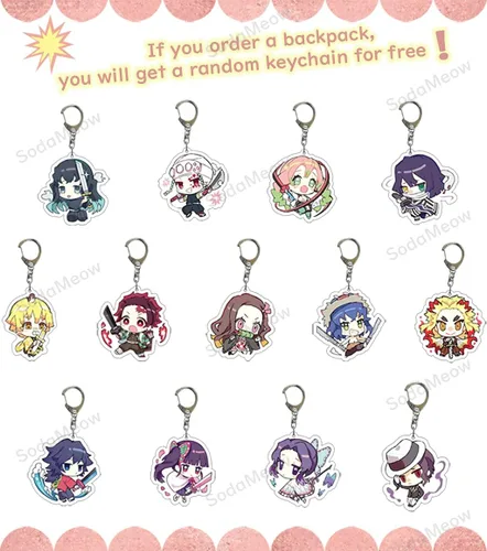 Vista 2 de SodaMeow Mochila Demon Nezuko Anime Slayer Bag Kimetsu no Yaiba Kawaii Mochila con puerto de carga USB, llavero gratis, A-muichiro, Casual