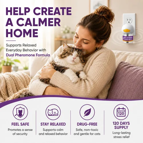 Vista 2 de Cat Calming Pheromone Diffuser Kit, 2 Plug-Ins + 4 Refills (48ml Each),Long-Lasting Stress & Anxiety Relief, Reduces Fighting, Spraying &