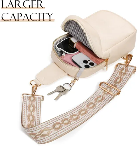 Vista 3 de MoKo Bolso bandolera de cuero vegano Pequeña moda casual desmontable con correa de hombro para mujeres y hombres, senderismo y viajes