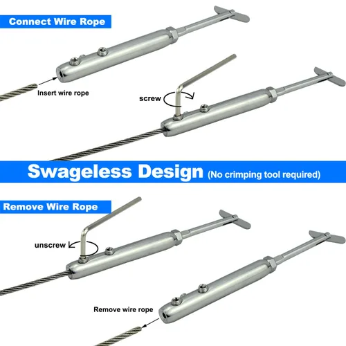 Vista 3 de Tensor de pasador de gota para barandilla de cable 1/8 Swageless L & R, 10 pares