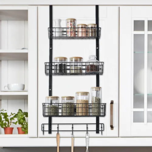 Vista 7 de CADUKE Organizador Negro Sobre la Puerta Organizador Sobre la Puerta Ganchos con Cesta de Almacenamiento Toalleros para Puerta de Baño Estante
