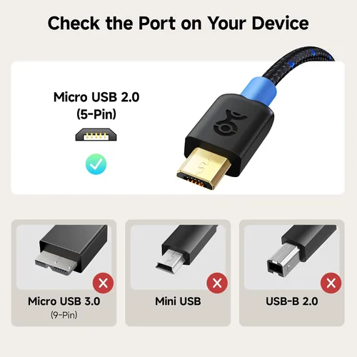 Vista 2 de Cable Matters Cable trenzado USB C a micro USB – 1 pie, [carga de 3A/15 W, datos de 480 Mbps] cable microUSB a USBC, cable Micro-B 2.0