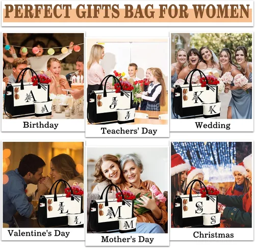 Vista 5 de Regalos de cumpleaños para mujeres y ella, bolsa de lona con monograma, bolsa de maquillaje, regalos personalizados para profesores, amigas